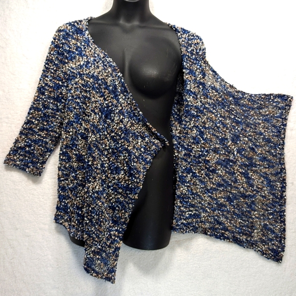 Peck & Peck Shimmering Chunky Blue & Gold Cardigan - Picture 4 of 11